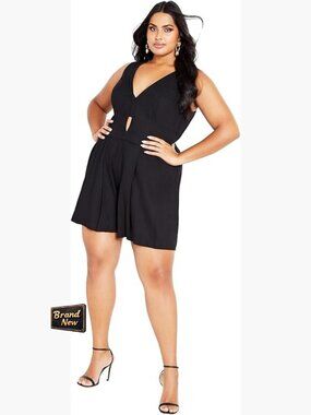 Plus Size Sleeveless Keyhole Playsuit with Pockets, Linen Blend